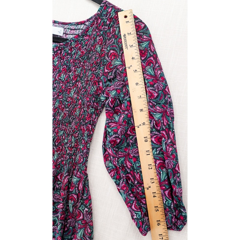 Croft Barrow Black Smocked Challis Fit Flare Dress S Maroon Paisley Cottagecore - Picture 7 of 12